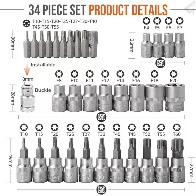 Cnc Bits - TRD For 34Pcs Torx Star Sockets