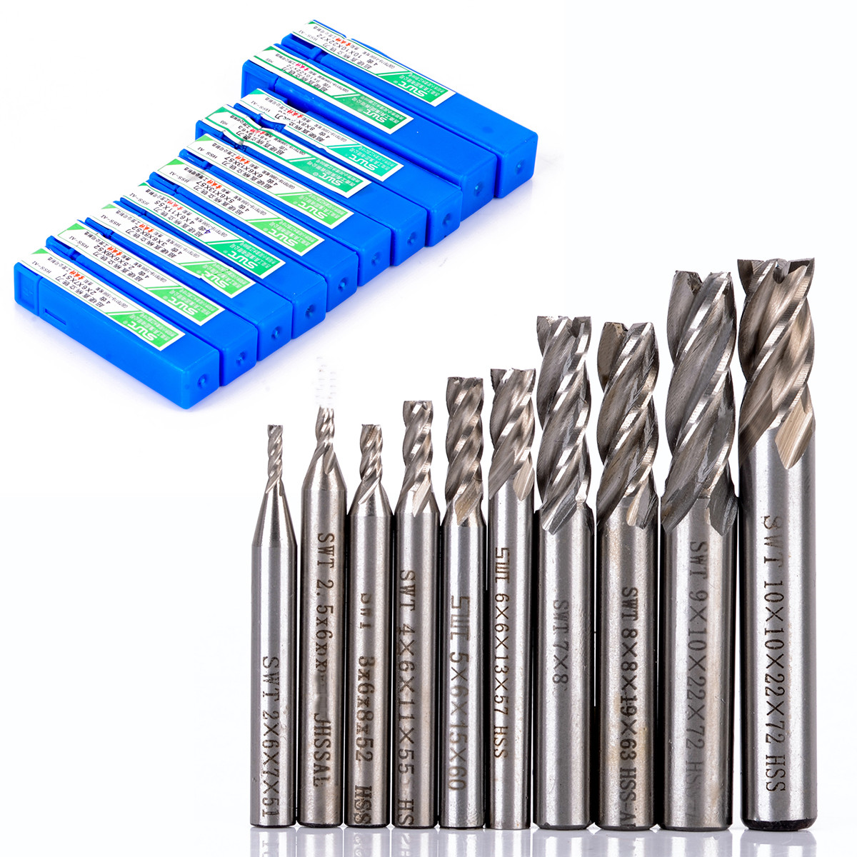 End Mill Set - New 2F/3F/4F Flute 2mm/3mm/4mm/5mm/6mm HSS &