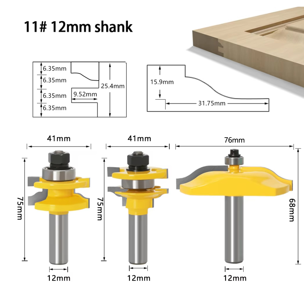 3pcs 12mm Shank Rail & Stile O - огляд і ціна End Mill Set