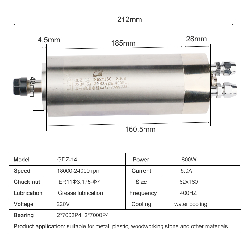 Hqd 220v 800w Metal Spindle 62 - огляд і ціна Water Cooled Spindle